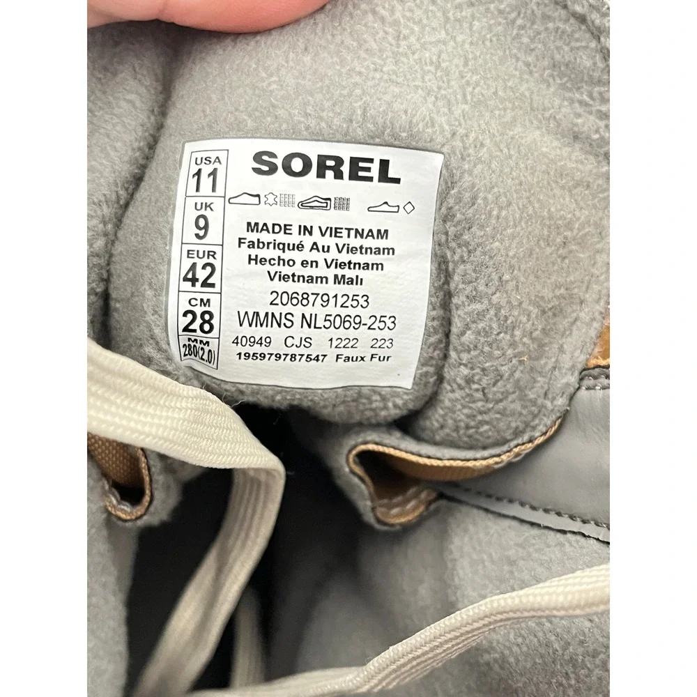 Sorel Explorer II Joan Boots Women 11 Tan Grey Waterproof Suede Faux‎ Fur NL5069